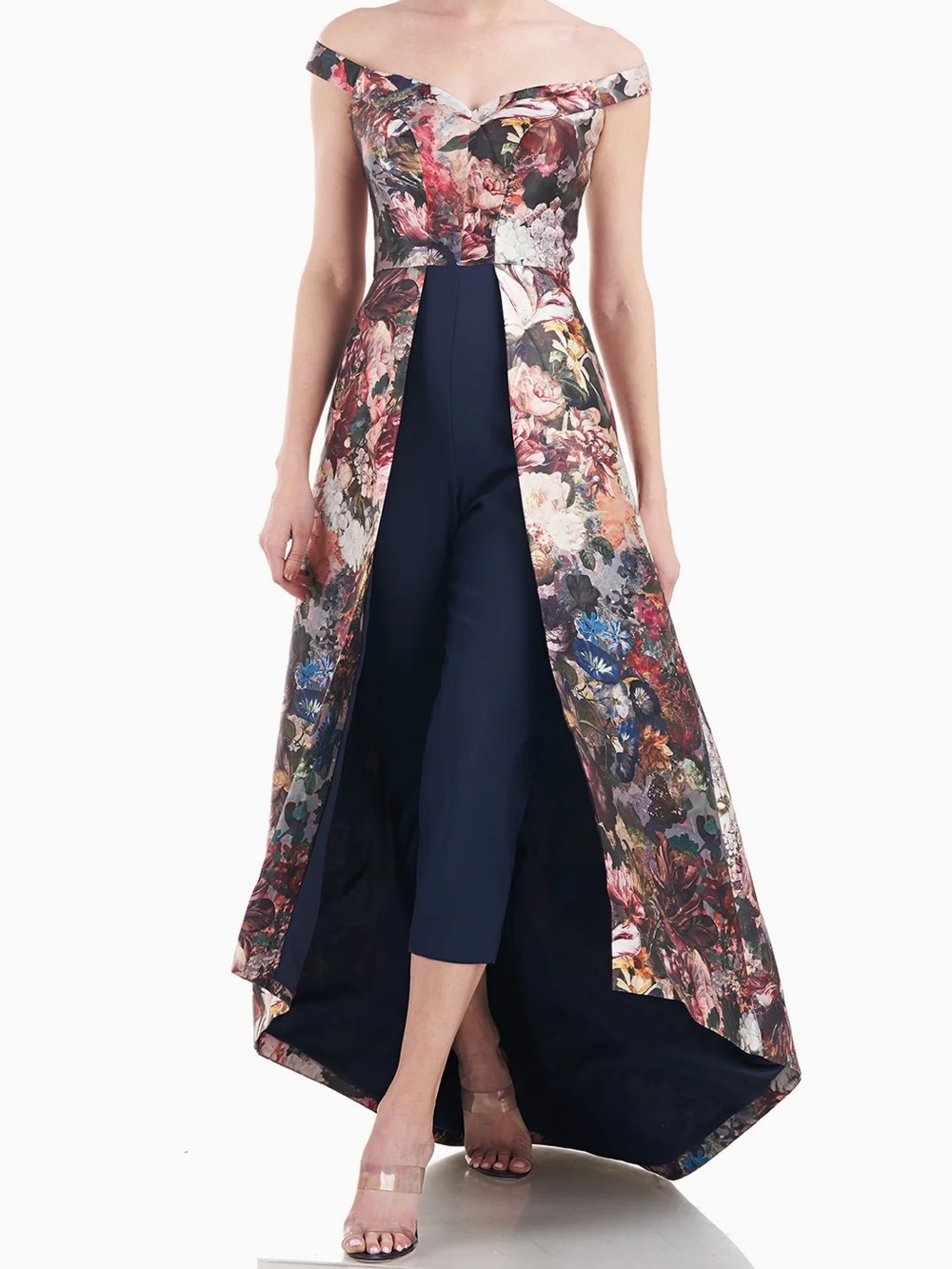 Kay Unger Sophia Floral Walk Through Jumpsuit Hi Low Gown Size 6 NWT